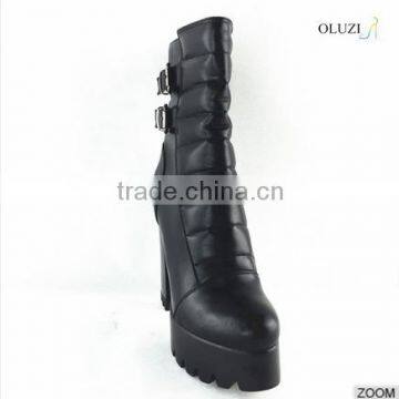 OLZ23 2015 hot wholeale women winter ankle boots 12cm high heel boots black pu ankle boots moulded outsole