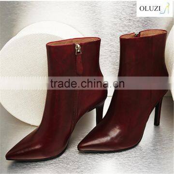 OlZB26 Pretty Mature Genuine Leather Boots Heel China Wholesale Ladies Ankle Boots With Rubber Outsole Shoes photo-5