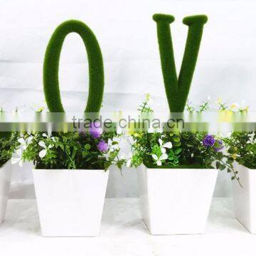 China factory wholesale artificial potted bonsai with moss letter plastic plant for birthday gift and indoor decoration