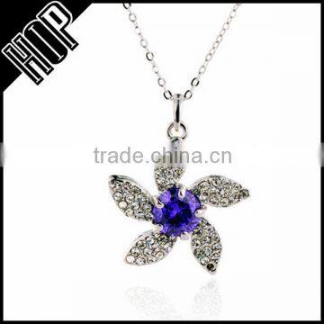 Best selling fashion metal alloy silver crystal gem flower pendant