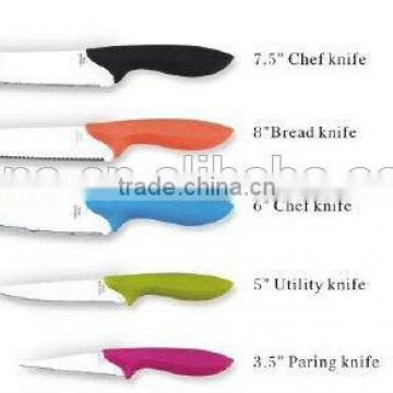 Promotion 5pcs knife set with stand / colorful knife set with non-stick in gift box