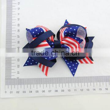 Unique Design America Flag Big Bowknot Shape Hair Accessories Silk Ribbon Hair Pins photo-6
