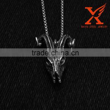Mens Goat Sheep Head Stainless Steel Pendant Bighorn Ram Skull Horn