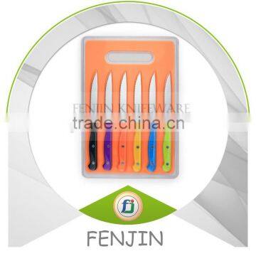 6pcs Plastic Handle Serrated Steak Knife With Cutting Board