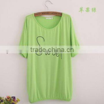 Short sleeve ladies loose t-shirts with simple water printing design