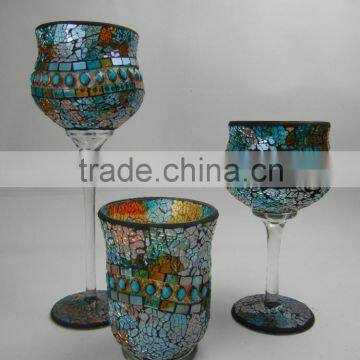 glass mosaic candle hoders goblets and hurricane