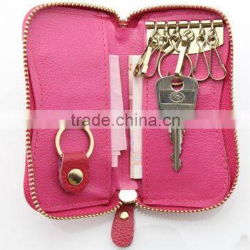 PU Leather Zipper Key Chain Case Six Key Hook Zipper Case