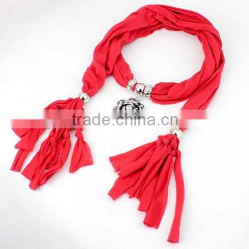 Trendy red wonderful color voile metal flower pendant scarf