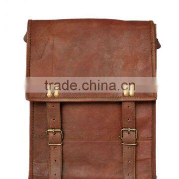 Tall Leather satchel quality and antique string bag 11 inches