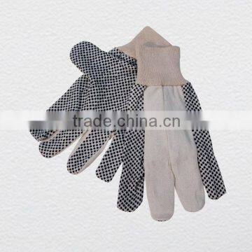 Natural color PVC dots cotton knit wrist garden gloves