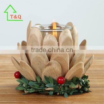 2016 Unique wooden handmade lotus flower candle holder wholesale