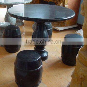 Outdoor Black Marble Round Table and Stools