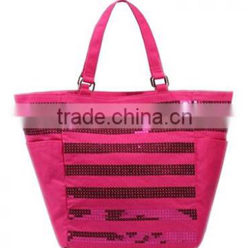 sequin tote bag with sequin strip webbing