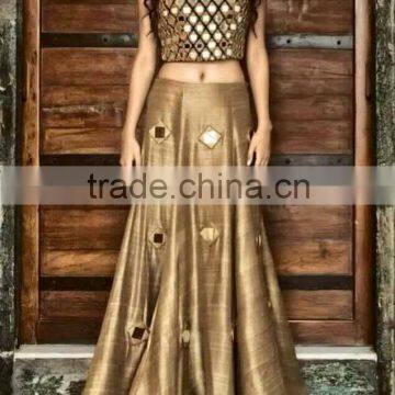 Golden Mirror Work Lehenga