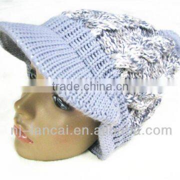 Fashion Winter Ladies Knitted Cable Peaked Hat With Pom-pom photo-3