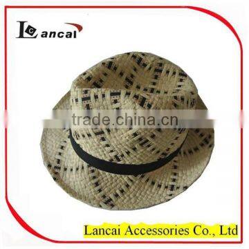 2016 Wholesale Natural and Black Straw Mens' Trilby