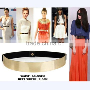 Elastic Mirror Metal Waist Belt Metallic Bling metal Gold plate Wide Obi Band