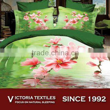 pink flower green color background reactive printing 3d bed quilt cover set