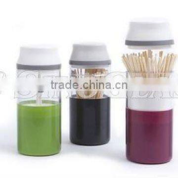 SINOGLASS 1PC Round Plastic Toothpick Dispenser