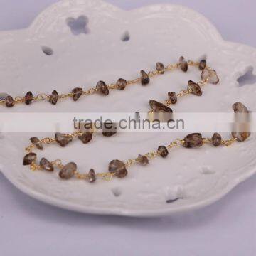 Smoky Quartz Crystal Link Rosary Chain, Fashion Smoky Quartz Chip Beads Wire Wrapped Chain photo-4