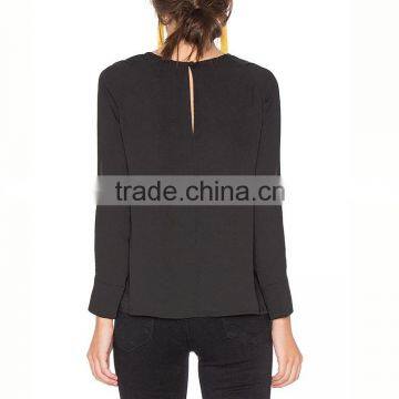 Fashion Clothing Woman Two Peices Slit Sleeve Lady Black Chiffon Blouse photo-4