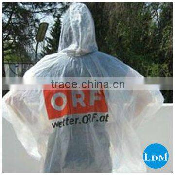 L size 0.025mm with logo adult waterproof poncho,rain wear with hood