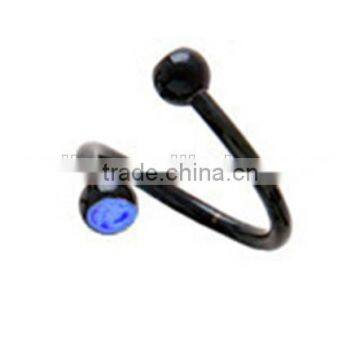 Titanium Black Gem Ear spiral Twister Piercing Body Jewelry