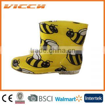 yellow cheap and beautiful kid pvc rain boots in hangzhou with lovely bees print