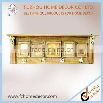 2016 New Style Antique Wooden Wall Shelf With Photo Frame & Hangers