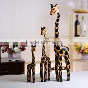 N540 3 in 1Handmade Painted Giraffe Gifts Logs Animal Ornaments Craft Decoration