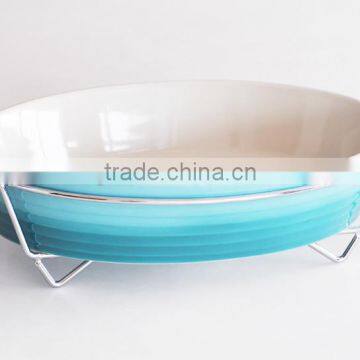 3PCS Stoneware Casserole With Solid Color and Rack photo-2