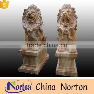 Hand carved stone howling lions with base in front of house NTBM-L010Y