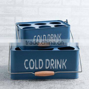 6 Grid Metal Ice Bucket With Handle,galvanized Metal Beer Bucket Can Hold 6 Bottle Beer photo-4