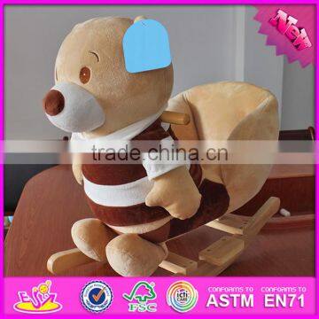 2017 New products baby funny bear animal with music wooden rocking horse on wheels W16D096