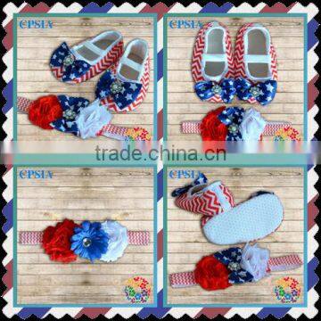 Baby chevron crib Set 4th of July stars Shoes and headband set infat shoes