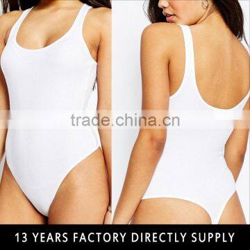 Simple Design White Strap Backless Sexy Adult Thong Nylon Bodysuit