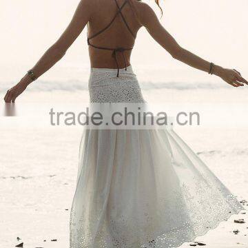Ladies Crop Top and Long Skirt Sexy Hollow Out off Shoulder Short Sleeve White Beach Dress photo-2