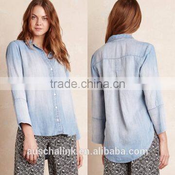 Hot Sale Women Light Blue Denim Chambray Shirt Lowest Price photo-5