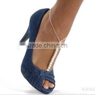 High end pearl beads anklets custom handmade pearl foot chain for Office lady shell pearl anklet with toe ring