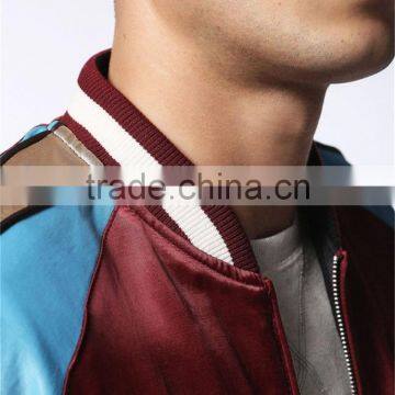 MGOO New Arrival Satin Raglan Long Sleeves Jackets Baseball Red Mens Bomber Jackets With Custom Embroidery photo-6