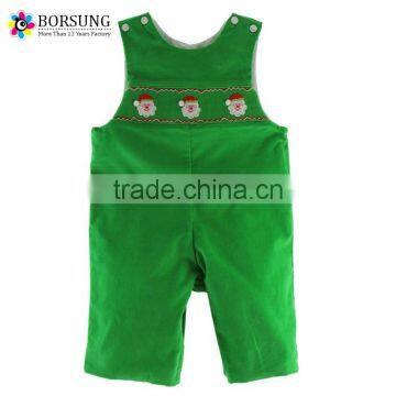 Infant Boys Green Christmas Long Romper Outfit Green Corduroy Santa Face Christmas Smocked Outfits photo-1