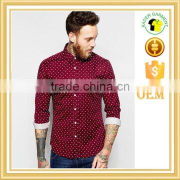 Skinny Shirt with Dot in Burgundy with Long Sleeves