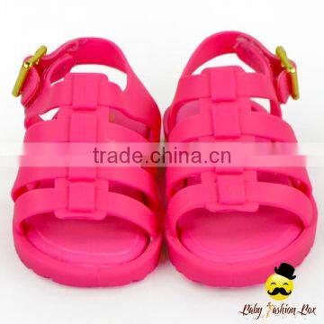 Children Summer Plain Dark Pink Soft Silicone Gladiator Little Girl Flattie Snadals Shoes photo-3