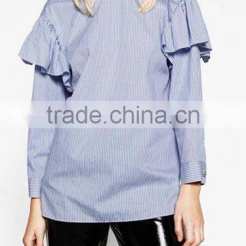 Runwaylover EY2388B 2017 New Style Ladies Fashion Falbala Stripe Blouse photo-2