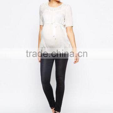Elegant Semi-sheer Pleated Lace Detail Maternity Wear Wholesale Tank Top
