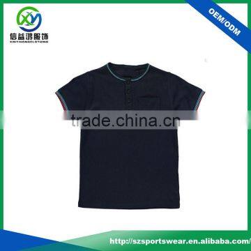 Simple Design 3 Buttoms Black Color Kids Cotton T-shirts With Left Pocket