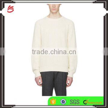 Crew Neck Long Raglan Sleeve Ribbed Cotton Jersey Sweater in Off White for Men