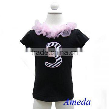 Light Pink Zebra Number 3 Black Short Sleeves Top 1-10Y