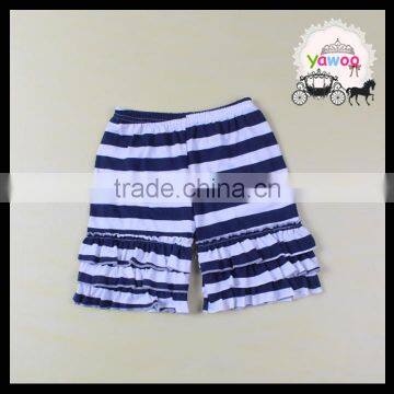 2016 yawoo navy blue stripe ruffle shorts wholesale kids clothing girls summer cotton shorts girls icing shorts