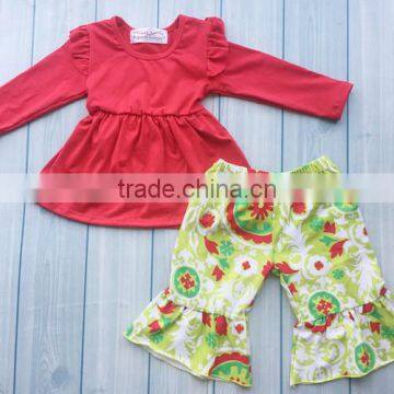 Wholesale kids christmas outfits big ruffle pants retail children clothing girls clothes